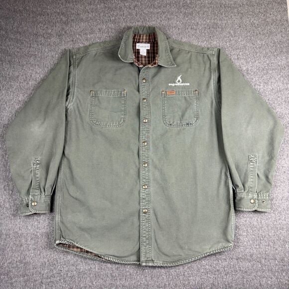 Vintage Carhartt Barn‎ Jacket Men's L Green Canvas Flannel Lined Shacket S96MOS - Picture 1 of 7
